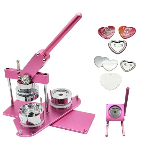 ChiButtons Kit B400 Pro Badge Machine Button Maker-B400 Herz 53 x 57,5 mm + Form + 100 Teile + Ständerschneider, metrisches System (Rosa) von ChiButtons