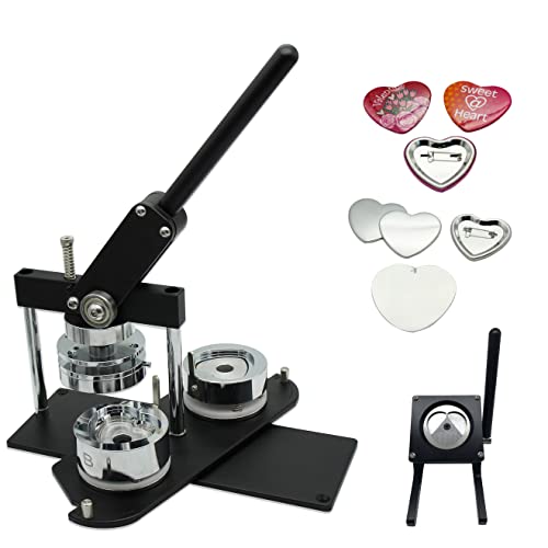 ChiButtons Kit B400 Pro Badge Machine Button Maker-B400 Herz 53 x 57,5 mm + Form + 100 Teile + Ständerschneider, metrisches System (schwarz) von ChiButtons