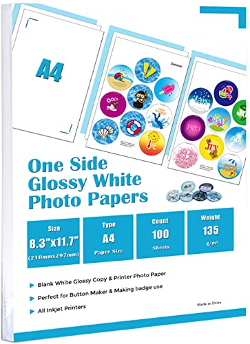 Fotopapier eine Seite glänzend A4 (135g) 100 Blatt (Speziell für das Button Maker) von ChiButtons