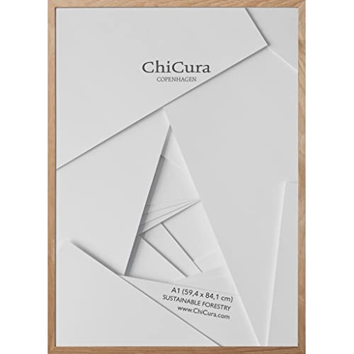 ChiCura Bilderrahmen Din A1 Holz und Glas (Eiche) | Eleganter Bilder Rahmen A1 Poster Plakat Foto Wand Hängen | Fotorahmen für Kinderzeichnungen Puzzle Collage | Photo Frames for Wall von ChiCura