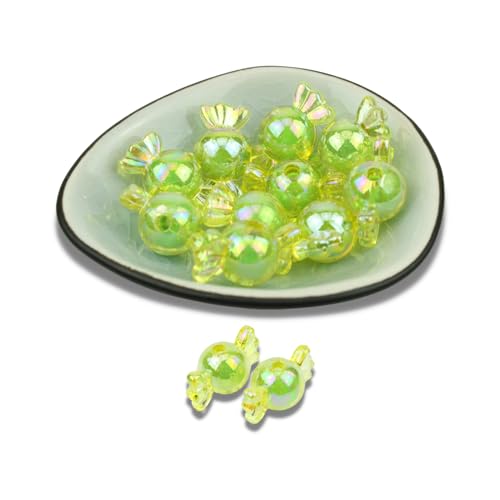 10x Acrylperlen Bonbon Irisierende Acryl Perlen 22x12mm Süßigkeit Schimmernd (Hellgrün) von Chiaras's Engelshop