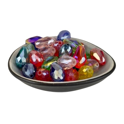 30x Glasperlen 15x10mm Tropfen Träne Irisierend AB Facettiert Plattiert Kristall (Bunt) von Chiaras's Engelshop