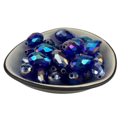 30x Glasperlen 15x10mm Tropfen Träne Irisierend AB Facettiert Plattiert Kristall (Dunkelblau) von Chiaras's Engelshop