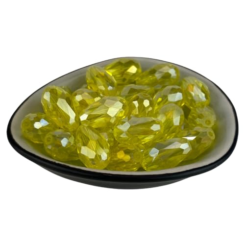 30x Glasperlen 15x10mm Tropfen Träne Irisierend AB Facettiert Plattiert Kristall (Gelb) von Chiaras's Engelshop