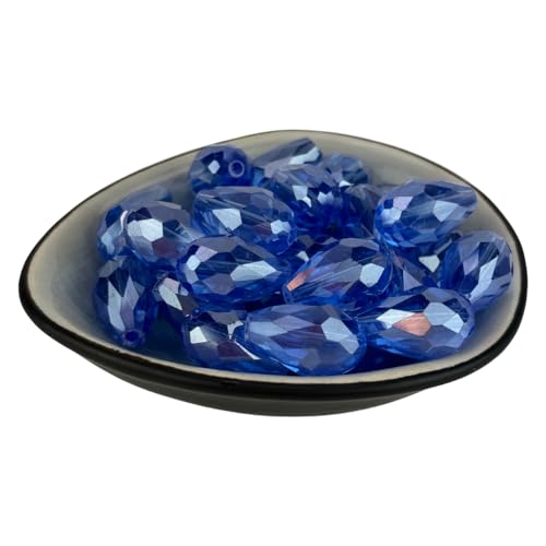 30x Glasperlen 15x10mm Tropfen Träne Irisierend AB Facettiert Plattiert Kristall (Himmelblau) von Chiaras's Engelshop