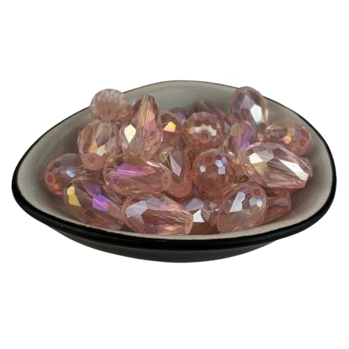 30x Glasperlen 15x10mm Tropfen Träne Irisierend AB Facettiert Plattiert Kristall (Rosa) von Chiaras's Engelshop