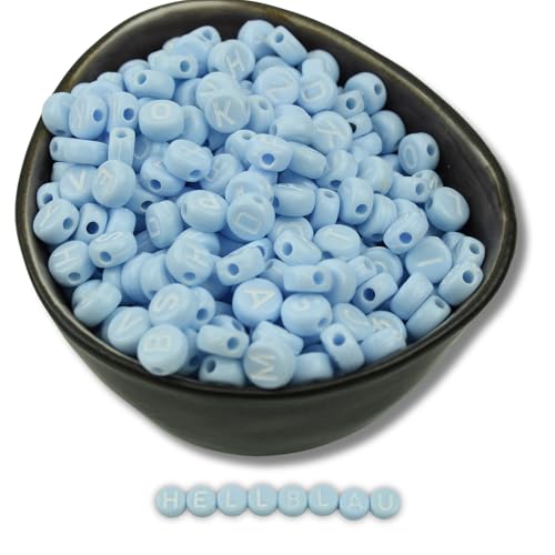 500x Buchstaben Perlen 7mm Buchstabenperlen Flachrund ABC Alphabet Acryl Perlen Acrylperlen Armband (Hellblau) von Chiaras's Engelshop
