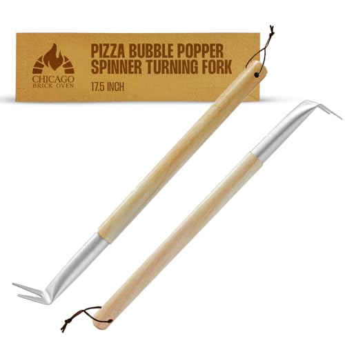 Pizza Bubble Popper Spinner Drehgabel Aluminium 44,5 cm mit Holzgriff und Lederband (2er-Pack), Pizzawender Schäler – Outdoor-Pizzaofen-Zubehör von Chicago Brick Oven