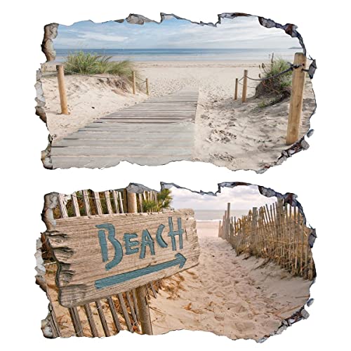 Chicbanners 2Pcs Wandtattoo Meer Strand Beach Natur Landschaft 3D Effekt XXL Wandaufkleber Fenster Selbstklebend Wandsticker für Junge Mädchen Kinderzimmer Groß 1000mmx600mm von Chicbanners