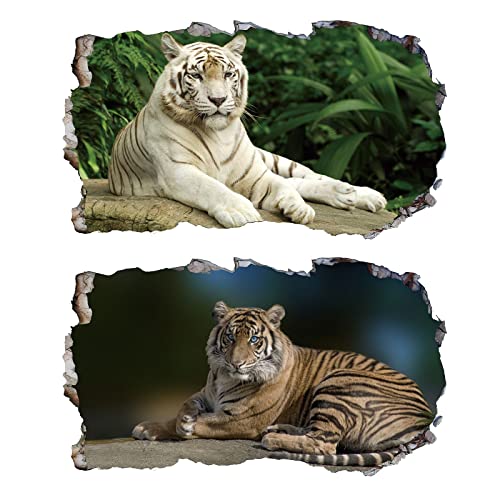 Chicbanners 2Pcs Wandtattoo Tiger Tiere Wildlife 3D Effekt XXL V016 Wandsticker Fenster Wandaufkleber für Kinderzimmer Junge Mädchen Groß 900mmx580mm von Chicbanners