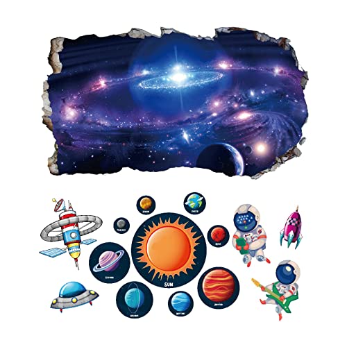 Chicbanners 2Pcs Weltraum Erde Planeten Space Wandtattoo 3D Effekt V001 Wandsticker XXL Wanddurchbruch Fenster Wandaufkleber Universum Sterne für Kinderzimmer Jungenzimmer Groß 1000mmx580mm von Chicbanners