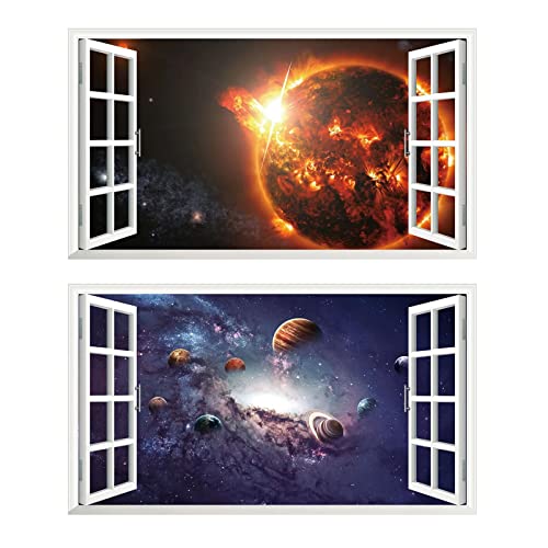 2Pcs Weltraum Erde Planeten Space Wandtattoo 3D Effekt V04 XXL Wanddurchbruch Fenster Wandaufkleber Universum Sterne für Kinderzimmer Jungenzimmer mädchenzimmer 1000 mm breit x 600 mm tief (groß) von Chicbanners