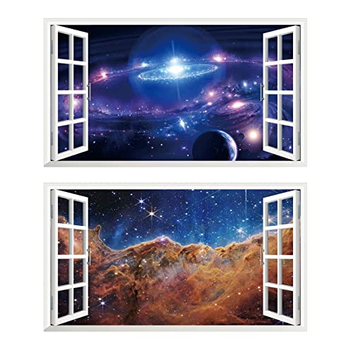 Chicbanners 2Pcs Weltraum Erde Planeten Space Wandtattoo 3D Effekt Wandsticker XXL Wanddurchbruch Fenster Wandaufkleber Universum Sterne für Kinderzimmer Jungenzimmer mädchenzimmer Groß 1000mmx580mm von Chicbanners