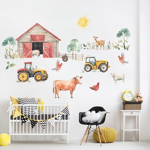 Wandtattoo Bauernhof für Kinderzimmer - Wandaufkleber Bauernhoftiere für Jungenzimmer - Wandsticker Traktor Tiere Kuh Kuhkopf Schaf Huhn für Küche Wandtattoo Bauernhof für Kinderzimmer - Wandaufkleber Bauernhoftiere für Jungenzimmer - Wandsticker Traktor Tiere Kuh Kuhkopf Schaf Huhn für Küche von Chicbanners