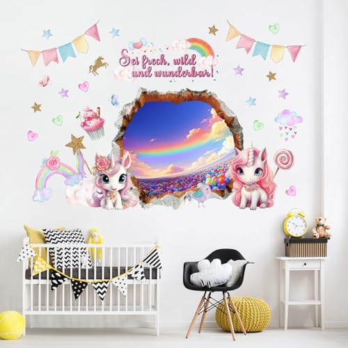 Wandtattoo Regenbogen Einhorn 3D Effekt XXL - Wandaufkleber Wolken mit Spruch - sei frech und wild und wunderbar - Große Wandsticker Wanddeko Geschenk für Mädchen Babyzimmer Kinderzimmer Wandtattoo Regenbogen Einhorn 3D Effekt XXL - Wandaufkleber Wolken mit Spruch - sei frech und wild und wunderbar - Große Wandsticker Wanddeko Geschenk für Mädchen Babyzimmer Kinderzimmer von Chicbanners