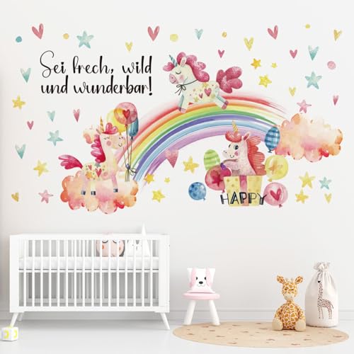 Wandtattoo Regenbogen Einhorn - Wandaufkleber Wolken mit Spruch - sei frech und wild und wunderbar - Wandsticker Wanddeko Geschenk für Mädchen Babyzimmer Kinderzimmer Schlafzimmer Wandtattoo Regenbogen Einhorn - Wandaufkleber Wolken mit Spruch - sei frech und wild und wunderbar - Wandsticker Wanddeko Geschenk für Mädchen Babyzimmer Kinderzimmer Schlafzimmer von Chicbanners