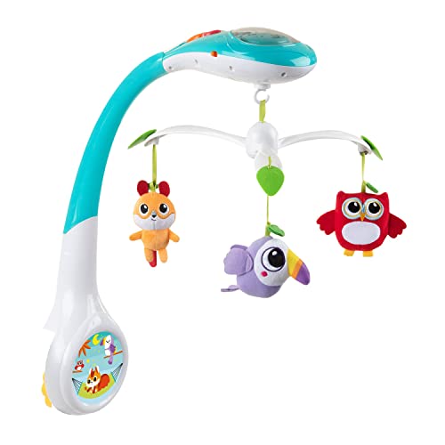 Chicco Magic Forest Baby Mobile mit Musik und Licht, Elektronische Spieluhr mit entspannender Musik und Nachtlicht für Kinder- und Babybetten, 3 abnehmbaren Plüschtieren, Baby Spielzeug ab 0 Monate von Chicco