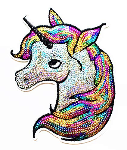 Chick Chick Pailletten-Einhorn, modischer Einhorn-Patch, Cartoon-Aufbügler, bestickter Aufnäher, Zubehör für Jacke, Taschen, Jeans, Rucksack, Kleidung, DIY von Chick Chick