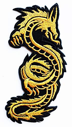 Goldener chinesischer Gott der Drachen Feuer Glückstier Kinder Cartoon Patch bestickt Patch Zubehör für Jacken, Taschen, Jeans, Rucksäcke, Kleidung DIY von Chick Chick