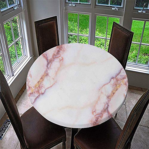 Chickw1 Runde Tischdecke Wasserdicht 3D Marmorierung Gedruckte Tischschoner Elastische Kante, Tischtuch aus Polyester für Küche, Esszimmer, Garten oder Camping (Rosa Weiß,200cm) von Chickwin-Shop