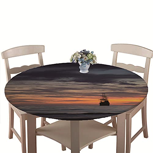 Chickw1 Runde Tischdecke Wasserdicht Antifouling mit Elastische Kante, 3D Meer Landschaft Muster Tischschoner, Tischtuch aus Polyester für Küche, Esszimmer, Garten (B,100cm) von Chickwin-Shop