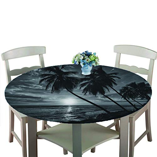 Chickw1 Runde Tischdecke Wasserdicht Antifouling mit Elastische Kante, 3D Strand Landschaft Muster Tischschoner, Tischtuch aus Polyester für Küche, Esszimmer, Garten (Grau,100cm) von Chickwin-Shop