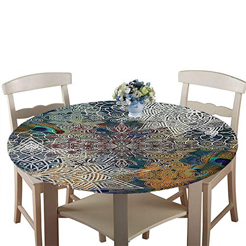 Chickw1 Runde Tischdecke Wasserdicht Antifouling mit Elastische Kante, Exotische Mandala Blume Druck Tischschoner, Tischtuch aus Polyester für Küche, Esszimmer, Garten (Fast Green,Durchmesser 90cm) von Chickwin-Shop