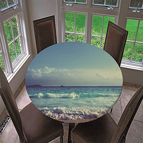 Chickw1 Tischdecke Runde Wasserdicht 3D Ozean Landschaft Bedruckte Tischschoner Elastische Kante, Tischtuch aus Polyester für Küche, Esszimmer, Garten oder Camping (Das Meer,90cm) von Chickwin-Shop