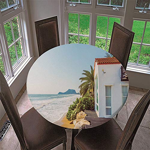 Chickw1 Tischdecke Runde Wasserdicht 3D Ozean Landschaft Bedruckte Tischschoner Elastische Kante, Tischtuch aus Polyester für Küche, Esszimmer, Garten oder Camping (Urlaub,90cm) von Chickwin-Shop