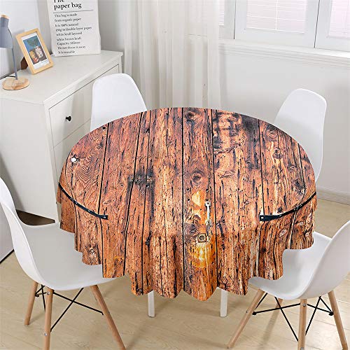 Chickw1 Tischdecke Runde Wasserdicht Abwaschbar 3D-Holzmaserung Bedruckte Tischschoner Fleckschutz, Tischtuch aus Polyester für Küche, Esszimmer, Garten oder Camping (Braune Bretter,100cm) von Chickwin-Shop