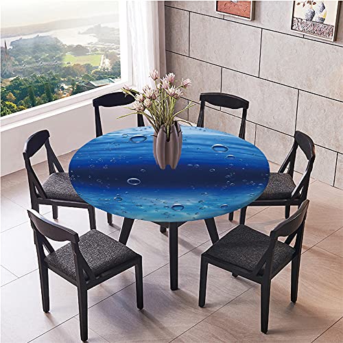 Chickw1 Tischdecke Runde Wasserdicht Abwaschbar 3D Wassermuster Tischschoner Elastische Kante, Tischtuch aus Polyester für Küche, Esszimmer, Garten, Balkon (Wasserblase,90cm) von Chickwin-Shop