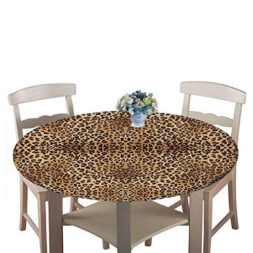 Chickw1 Tischdecke Runde Wasserdicht Abwaschbar Abstrakter Druck Tischschoner Elastische Kante,Tischtuch aus Polyester für Küche, Esszimmer, Garten, Balkon oder Camping (Gelber Leopard,200cm) von Chickwin-Shop