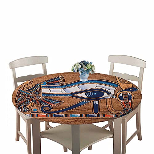 Chickw1 Tischdecke Runde Wasserdicht Abwaschbar Alte Ägypten-Serie Tischschoner Elastische Kante, Tischtuch aus Polyester für Küche, Esszimmer, Garten, Balkon (Adlerauge,90cm) von Chickwin-Shop