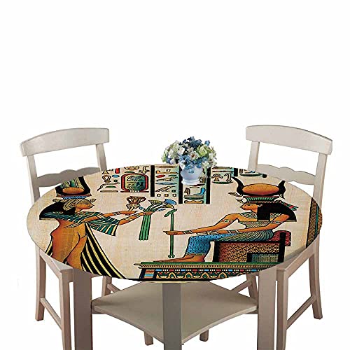 Chickw1 Tischdecke Runde Wasserdicht Abwaschbar Alte Ägypten-Serie Tischschoner Elastische Kante, Tischtuch aus Polyester für Küche, Esszimmer, Garten, Balkon (Königin von Ägypten,90cm) von Chickwin-Shop