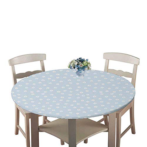 Chickw1 Tischdecke Runde Wasserdicht Abwaschbar Blumenmuster Tischschoner Elastische Kante,Tischtuch aus Polyester für Küche, Esszimmer, Garten, Balkon (Kleine weiße Blüten,100cm) von Chickwin-Shop