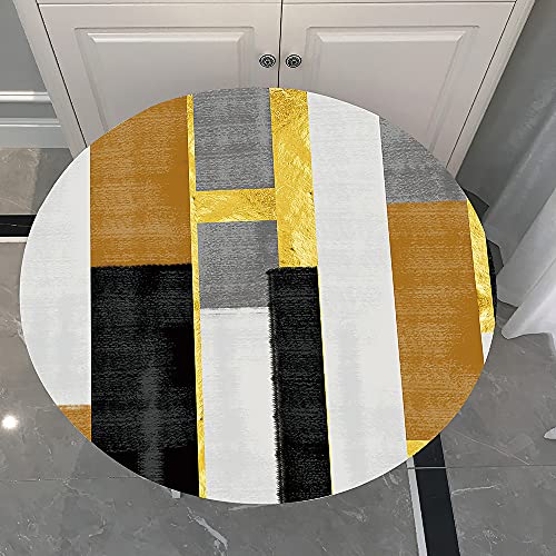 Chickw1 Tischdecke Runde Wasserdicht Abwaschbar Geometrischer Stil Tischschoner Elastische Kante, Tischtuch aus Polyester für Küche, Esszimmer, Garten, Balkon (Weiße Streifen,120cm) von Chickwin-Shop