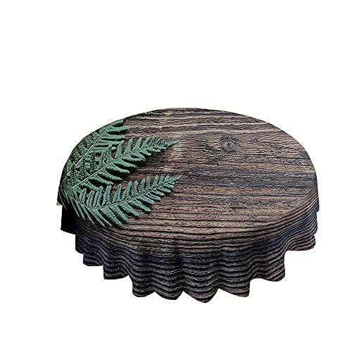Chickw1 Tischdecke Runde Wasserdicht Abwaschbar Holzmaserung Bedruckte Tischschoner Fleckschutz, Tischtuch aus Polyester für Küche,Esszimmer,Garten oder Camping (Grünes Blatt,180cm) von Chickwin-Shop
