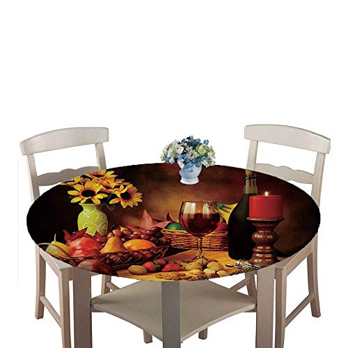 Chickw1 Tischdecke Runde Wasserdicht Abwaschbar Lebensmittelmuster Tischschoner Elastische Kante,Tischtuch aus Polyester für Küche, Esszimmer, Garten, Balkon oder Camping (Abendessen,120cm) von Chickwin-Shop