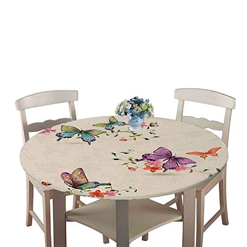 Chickw1 Tischdecke Runde Wasserdicht Abwaschbar Schmetterlingsdruck Tischschoner Elastische Kante, Tischtuch aus Polyester für Küche, Esszimmer, Garten, Balkon (Archaischer Schmetterling,200cm) von Chickwin-Shop