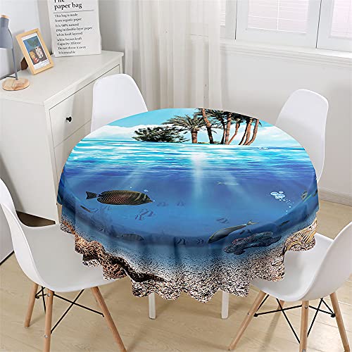 Chickw1 Wasserdicht Runde Tischdecke 3D Strand Landschaft Druck Tischdecken, Abwaschbar Polyester Tischtuch, Tischdekoration Benutzt für Küche, Esszimmer, Garten (C,150cm) von Chickwin-Shop
