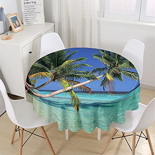 Chickw1 Wasserdicht Tischdecke Runde 3D Strand Landschaft Bedruckte Tischdecken, Abwaschbar Tischtuch aus Polyester, Tischdekoration Benutzt für Küche, Esszimmer, Garten (D,200cm) von Chickwin-Shop