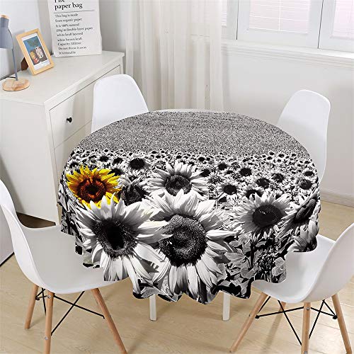 Chickw1 Wasserdicht Tischdecke Runde Abwaschbar, 3D Sonnenblume Bedruckte Tischdecken,Tischtuch aus Polyester, Tischdekoration Benutzt für Küche, Esszimmer, Garten (Einsam,90cm) von Chickwin-Shop