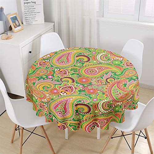 Chickw1 Wasserdicht Tischdecke Runde Abwaschbar, Bunt Vintage Paisley Muster Tischdecken,Tischtuch aus Polyester, Tischdekoration Benutzt für Küche, Esszimmer, Garten (E,200cm) von Chickwin-Shop