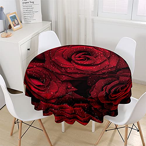 Chickw1 Wasserdicht Tischdecke Runde Abwaschbar, Edle rote Rose Bedruckte Tischdecken,Tischtuch aus Polyester, Tischdekoration Benutzt für Küche, Esszimmer, Garten (Rose B,100cm) von Chickwin-Shop