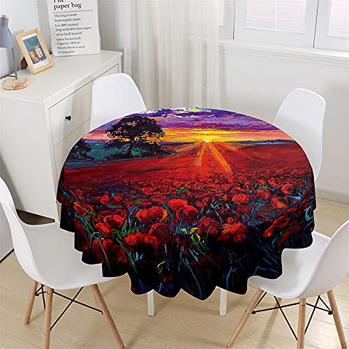 Chickw1 Wasserdicht Tischdecke Runde Abwaschbar, Edle rote Rose Bedruckte Tischdecken,Tischtuch aus Polyester, Tischdekoration Benutzt für Küche, Esszimmer, Garten (Rosengarten A,180cm) von Chickwin-Shop