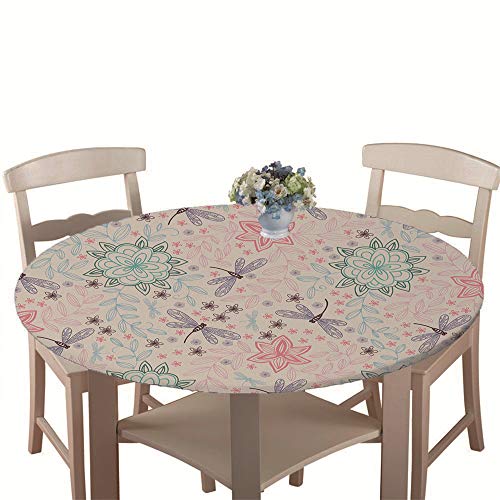 Chickw1 Runde Tischdecke Wasserdicht Antifouling mit Elastische Kante, Exotische Mandala Blume Druck Tischschoner, Tischtuch aus Polyester für Küche, Esszimmer, Garten (Rosa,Durchmesser 90cm) von Chickwin-Shop