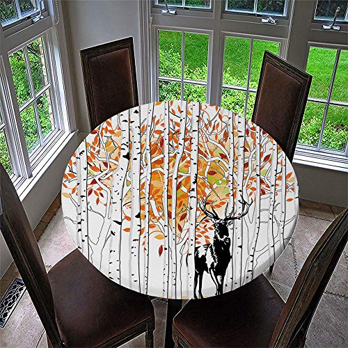 Chickwin Runde Tischdecke Wasserdicht Kreative 3D Gedruckte Tischschoner Elastische Kante, Tischtuch aus Polyester für Küche, Esszimmer, Garten oder Camping (Elchwald,180cm) von Chickwin-Shop