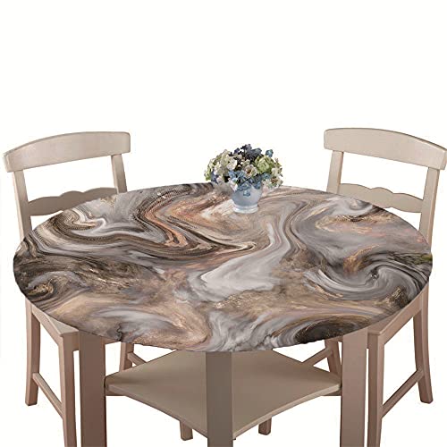 Chickw1 Runde Tischdecke Wasserdicht Modern Marmor Muster 3D Gedruckte Tischschoner Elastische Kante, Tischtuch aus Polyester für Küche, Esszimmer, Garten oder Camping (Grau,90cm) von Chickwin-Shop