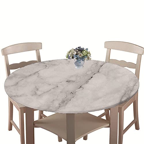 Chickwin-Shop Runde Tischdecke Wasserdicht Modern Marmor Muster 3D Gedruckte Tischschoner Elastische Kante, Tischtuch aus Polyester für Küche, Esszimmer, Garten oder Camping (Weiß A,120cm) von Chickwin-Shop