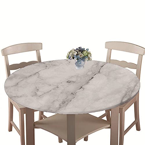 Chickw1 Runde Tischdecke Wasserdicht Modern Marmor Muster 3D Gedruckte Tischschoner Elastische Kante, Tischtuch aus Polyester für Küche, Esszimmer, Garten oder Camping (Weiß A,150cm) von Chickwin-Shop